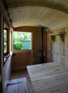 Inside of a fully restored shepherd hut