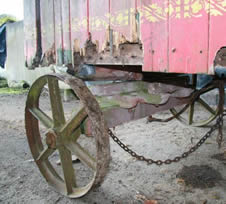 Shepherd hut mounted front axle awaiting restoration